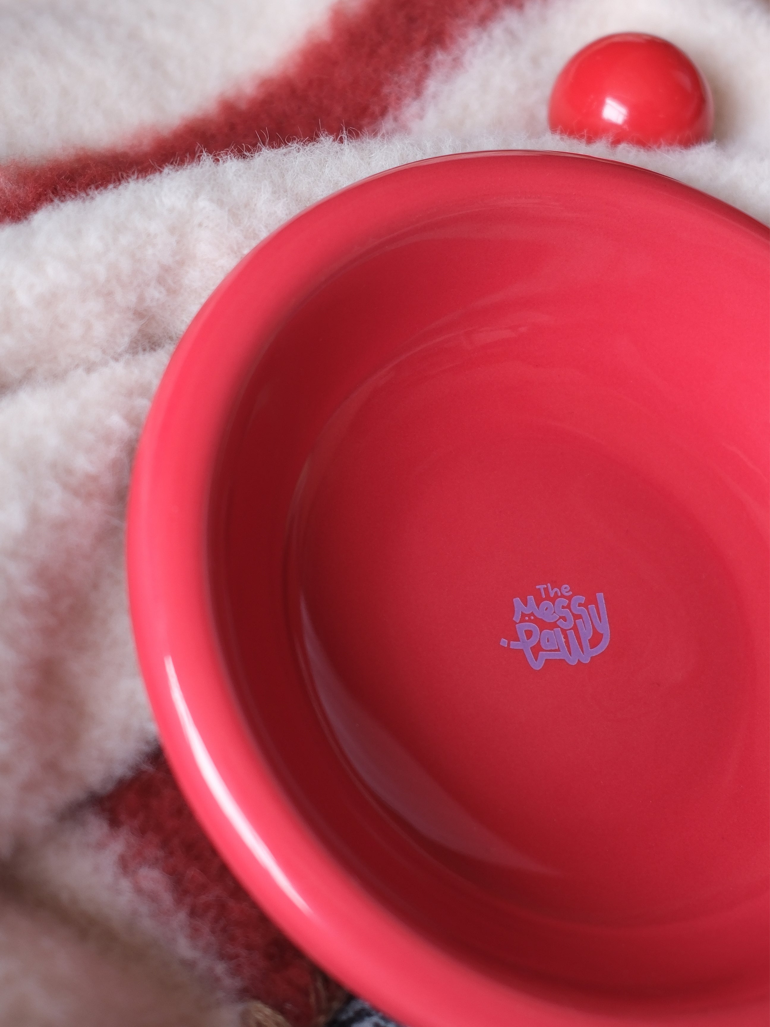 HALO Handmade Shallow Ceramic Pet Bowl - Cherry