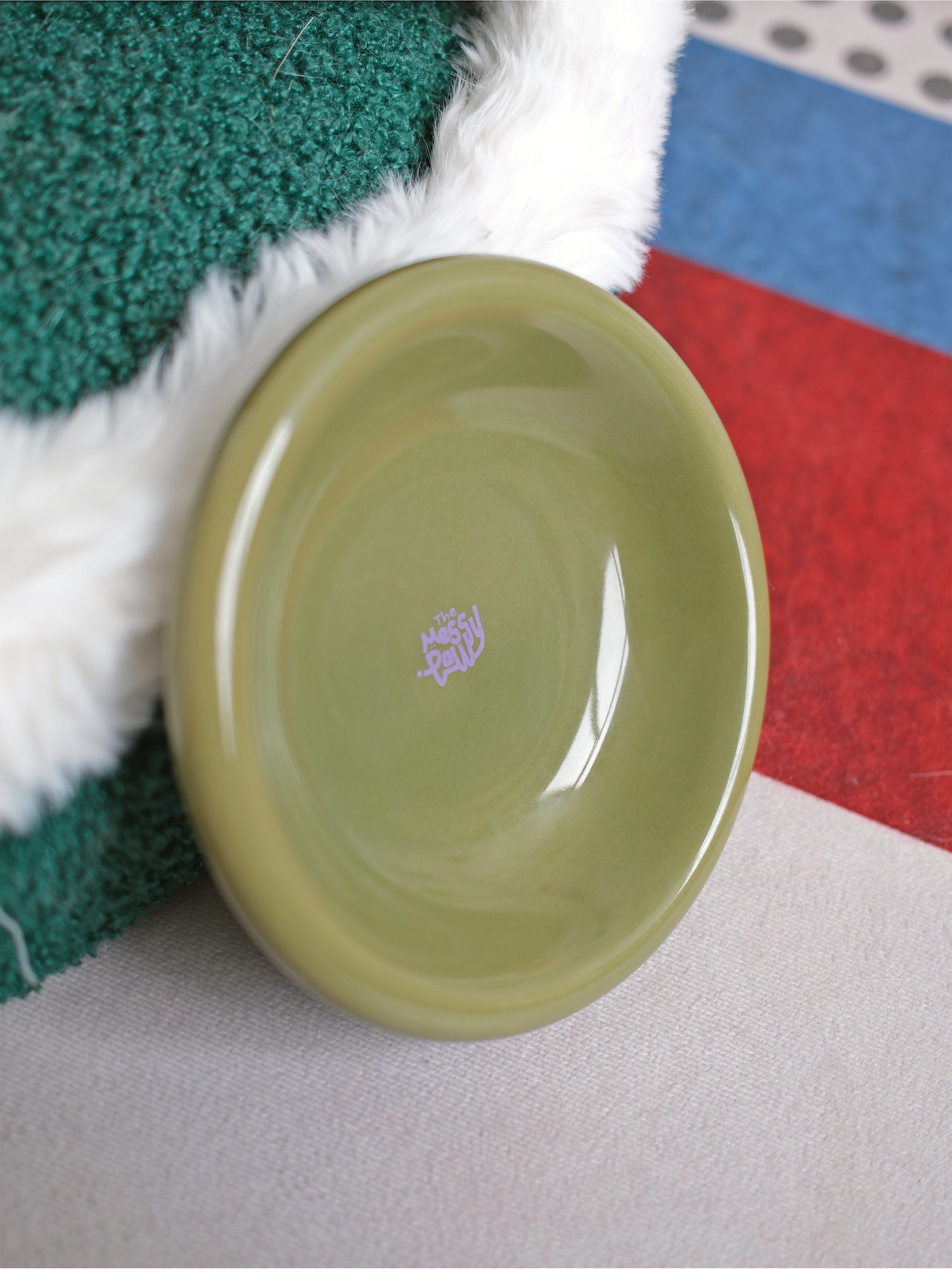 HALO Handmade Shallow Ceramic Pet Bowl - Moss
