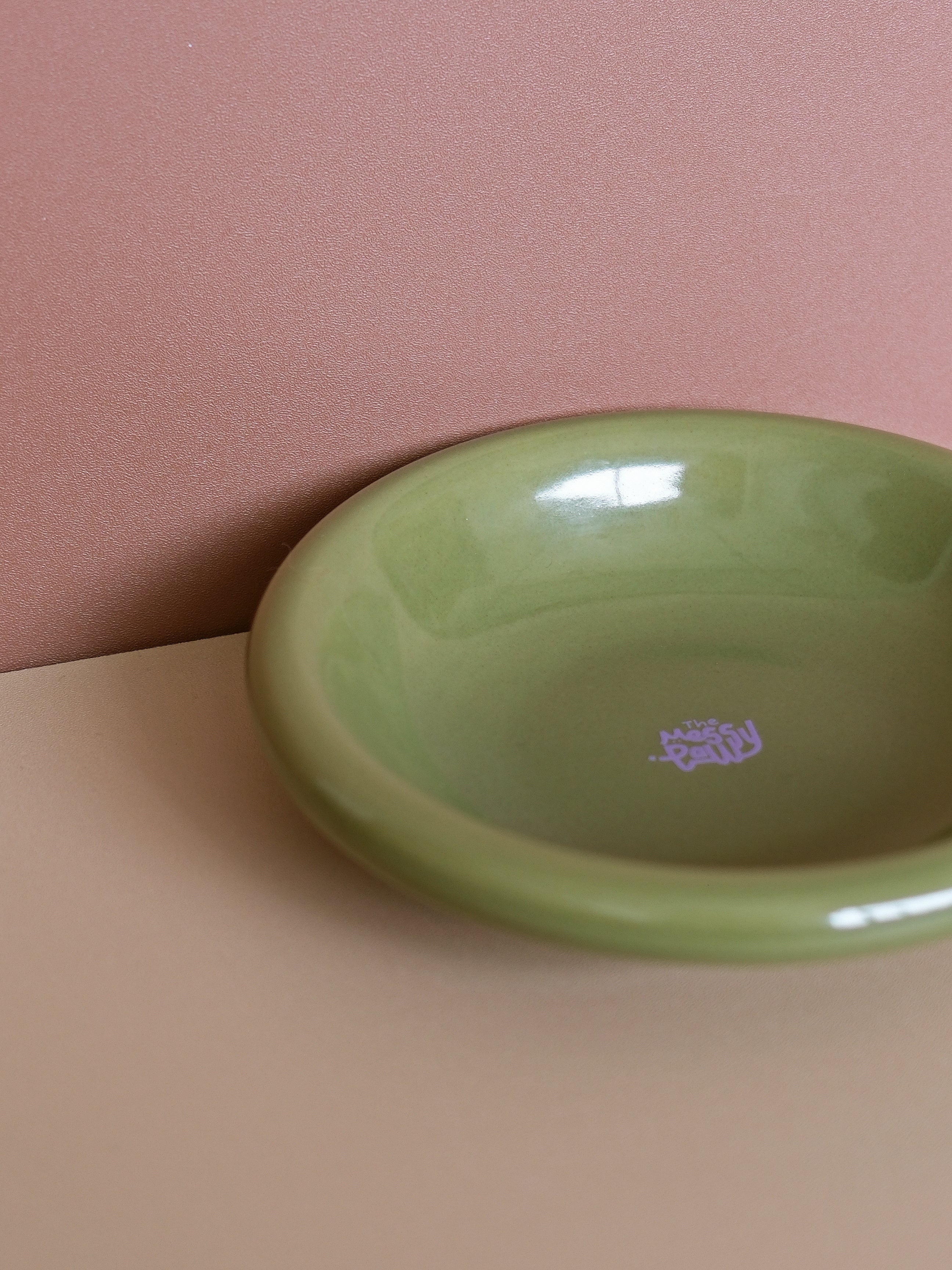 HALO Handmade Shallow Ceramic Pet Bowl - Moss