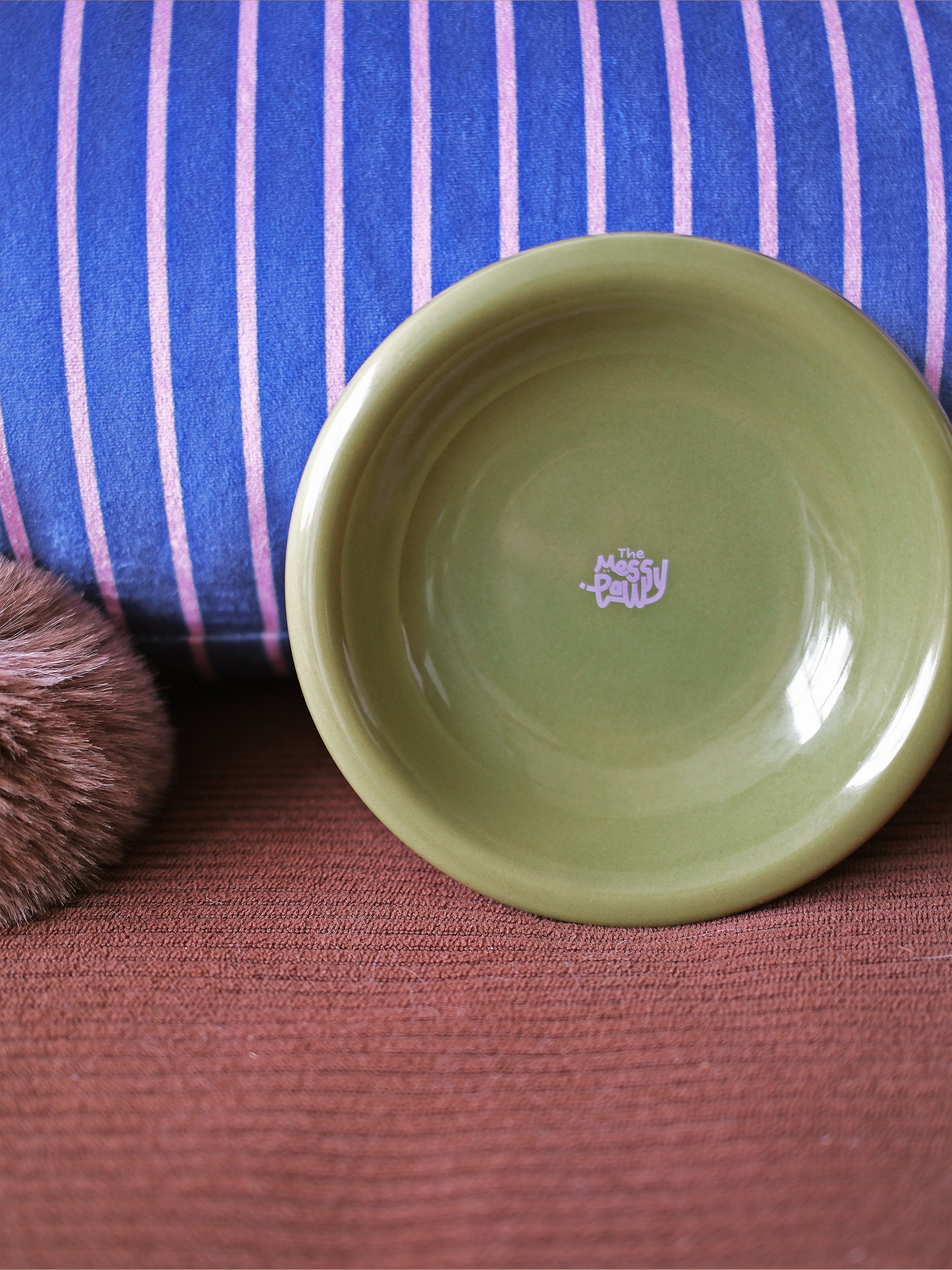 HALO Handmade Shallow Ceramic Pet Bowl - Moss